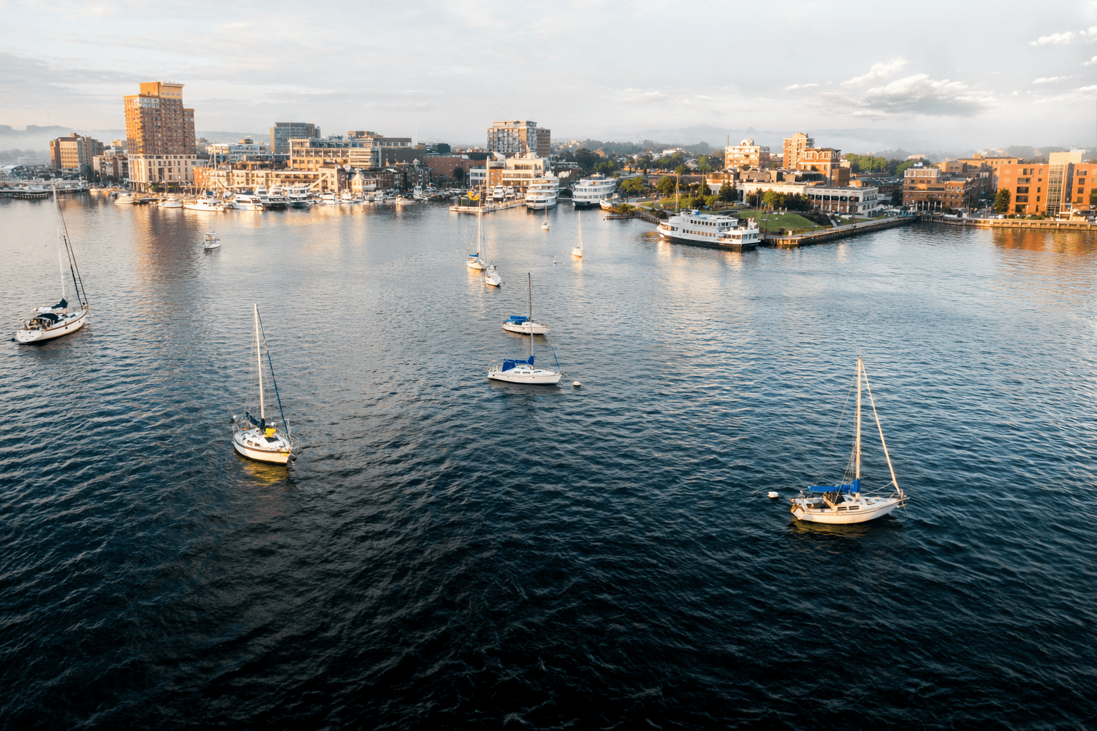 Harbor with sailboats and downtown