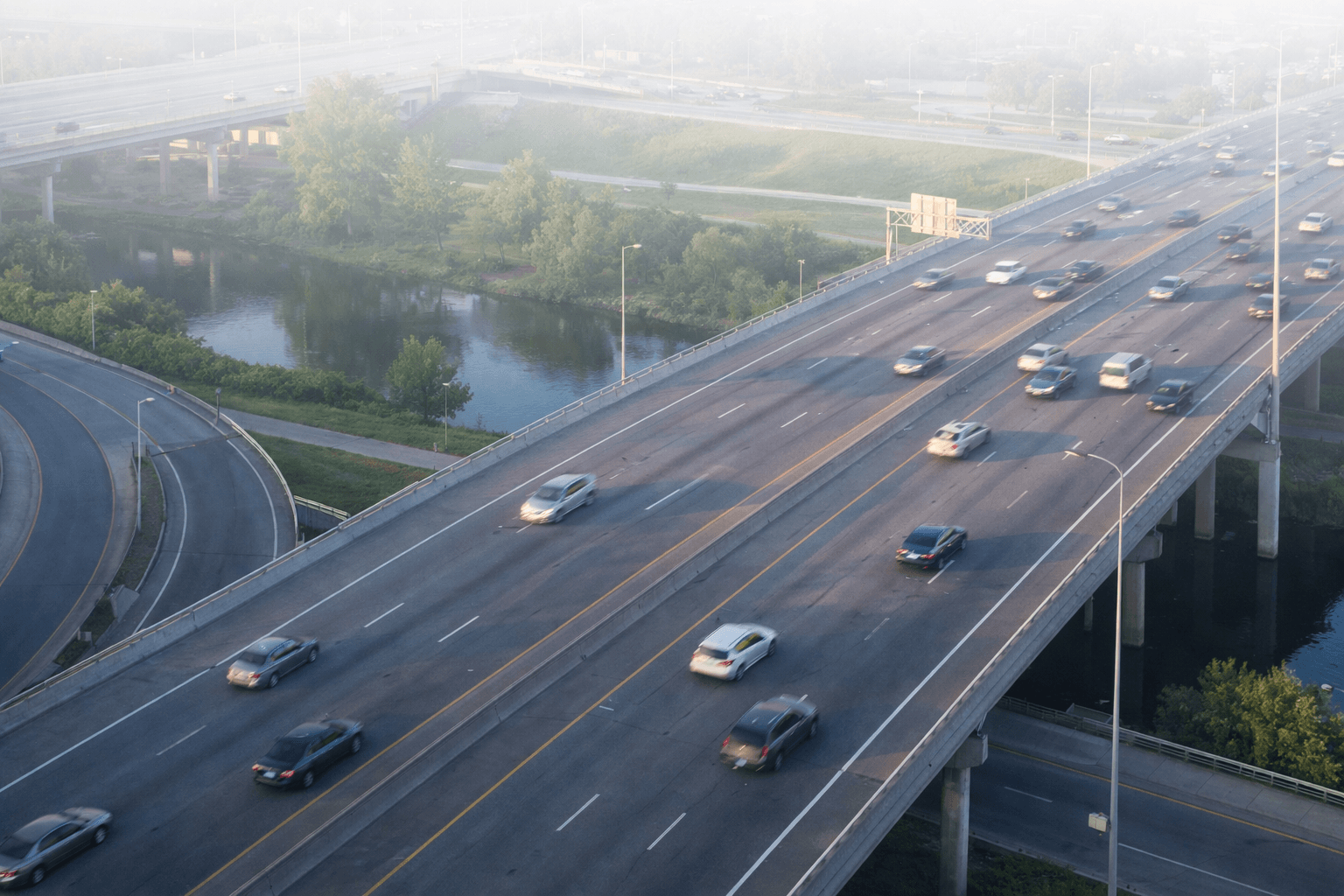 Aerial view of a city highway