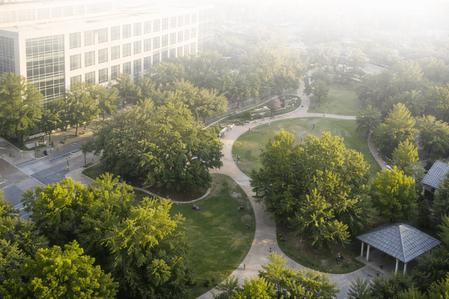 Aerial view of a city park